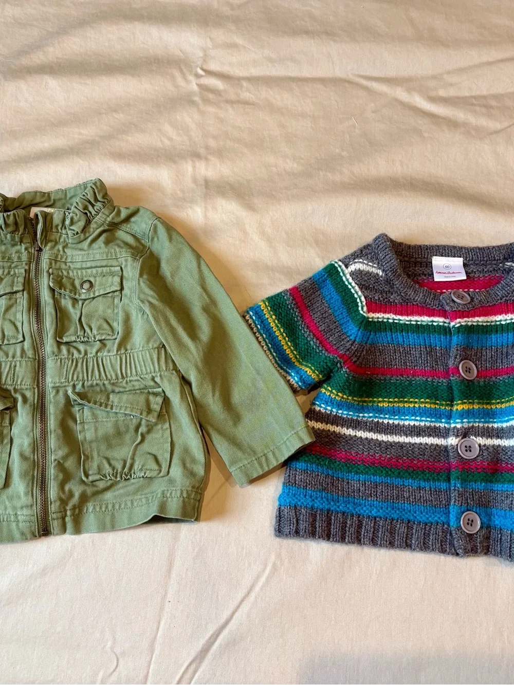 Winter Bundle-OshKosh B'gosh Green Utility Jacket and Striped Knit Cardigan 103